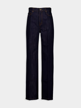 Casablanca Navy Blue Washed Indigo Silver Lurex Wide-Leg Jeans