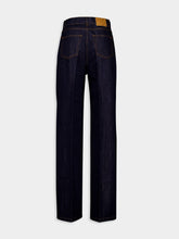 Casablanca Navy Blue Washed Indigo Silver Lurex Wide-Leg Jeans