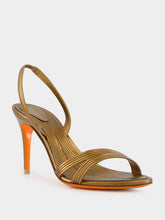 Santoni Gold Leather Mid-Heel Sandals