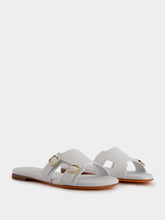 Santoni Double-Buckle White Leather Slides