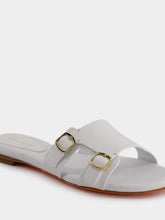 Santoni Double-Buckle White Leather Slides