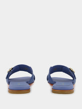 Santoni Double-Buckle Blue Leather Slides