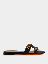 Santoni Black Didi Granato Leather Slide Sandals
