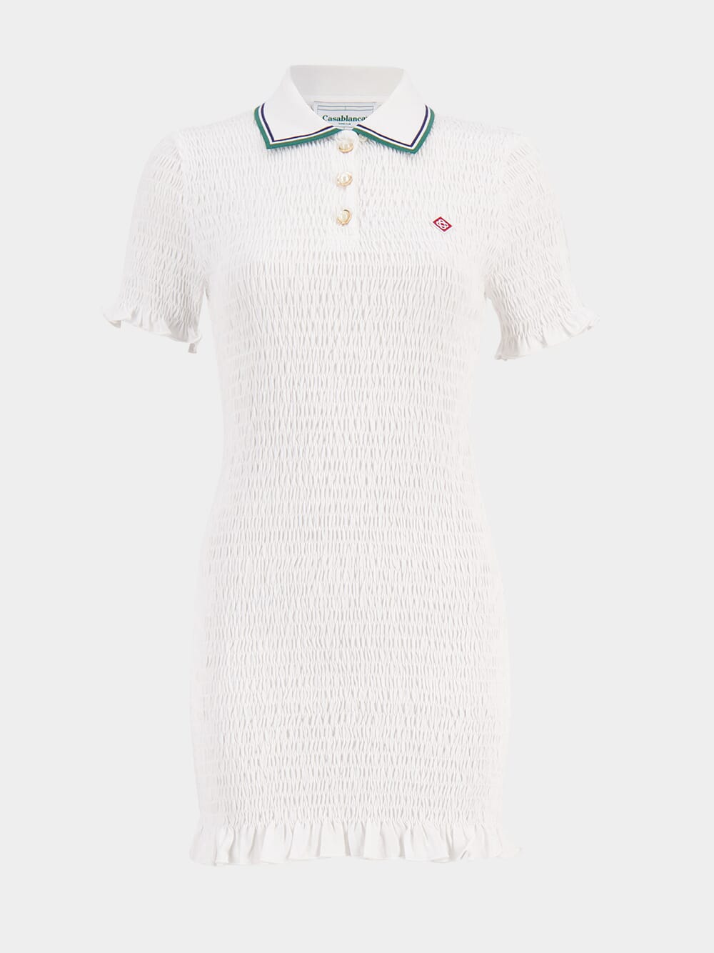 White Shirred Polo Minidress