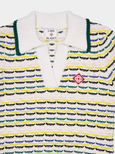 Casablanca Cotton Tuck Stitch Cropped Polo Shirt in Multicolour