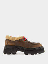 Santoni Brown Leather Lace-Up with Fur Trim