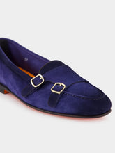 Santoni Blue Suede Moccasins