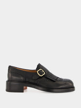 Santoni Black Leather Fringe Monk Strap Shoes