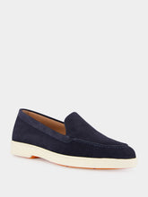 Santoni Blue Suede Calf Leather Loafers