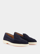 Santoni Blue Suede Calf Leather Loafers