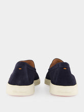 Santoni Blue Suede Calf Leather Loafers