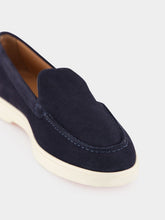 Santoni Blue Suede Calf Leather Loafers