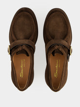 Santoni Brown Suede Single-Buckle Loafers