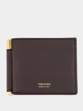 Tom Ford Brown Grained Leather Money Clip Wallet