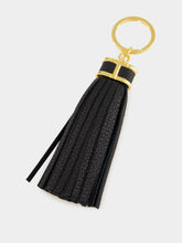 Tom Ford Black Grain Leather T Tassel Keyring