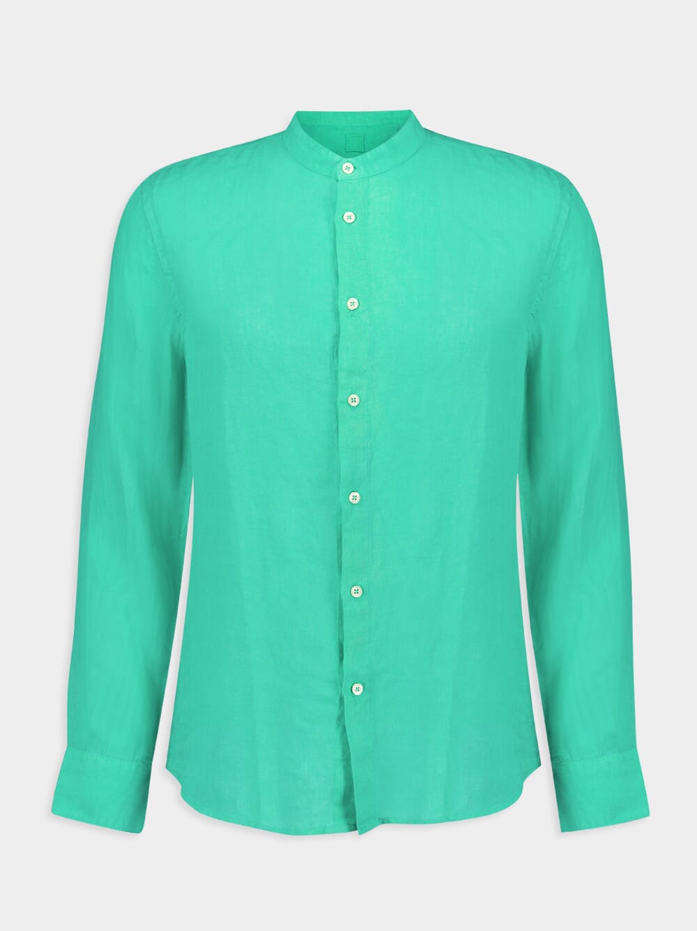 Band-Collar Green Linen Shirt