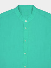 120% Lino Band-Collar Green Linen Shirt