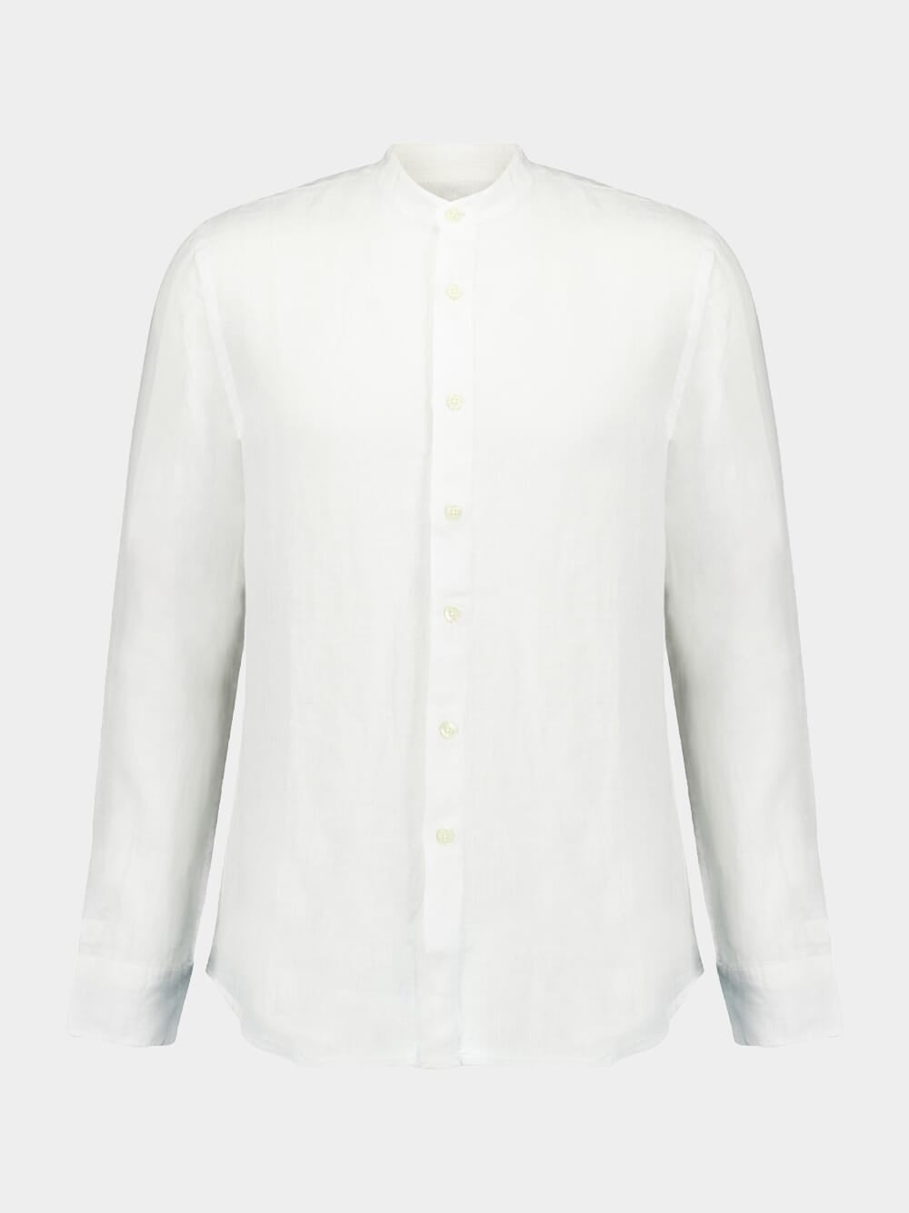 Band-Collar White Linen Shirt