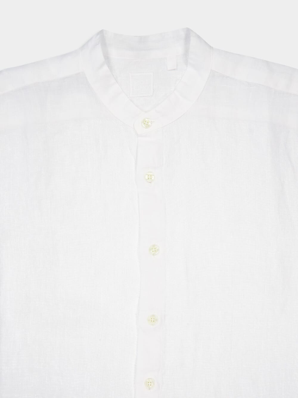 Band-Collar White Linen Shirt