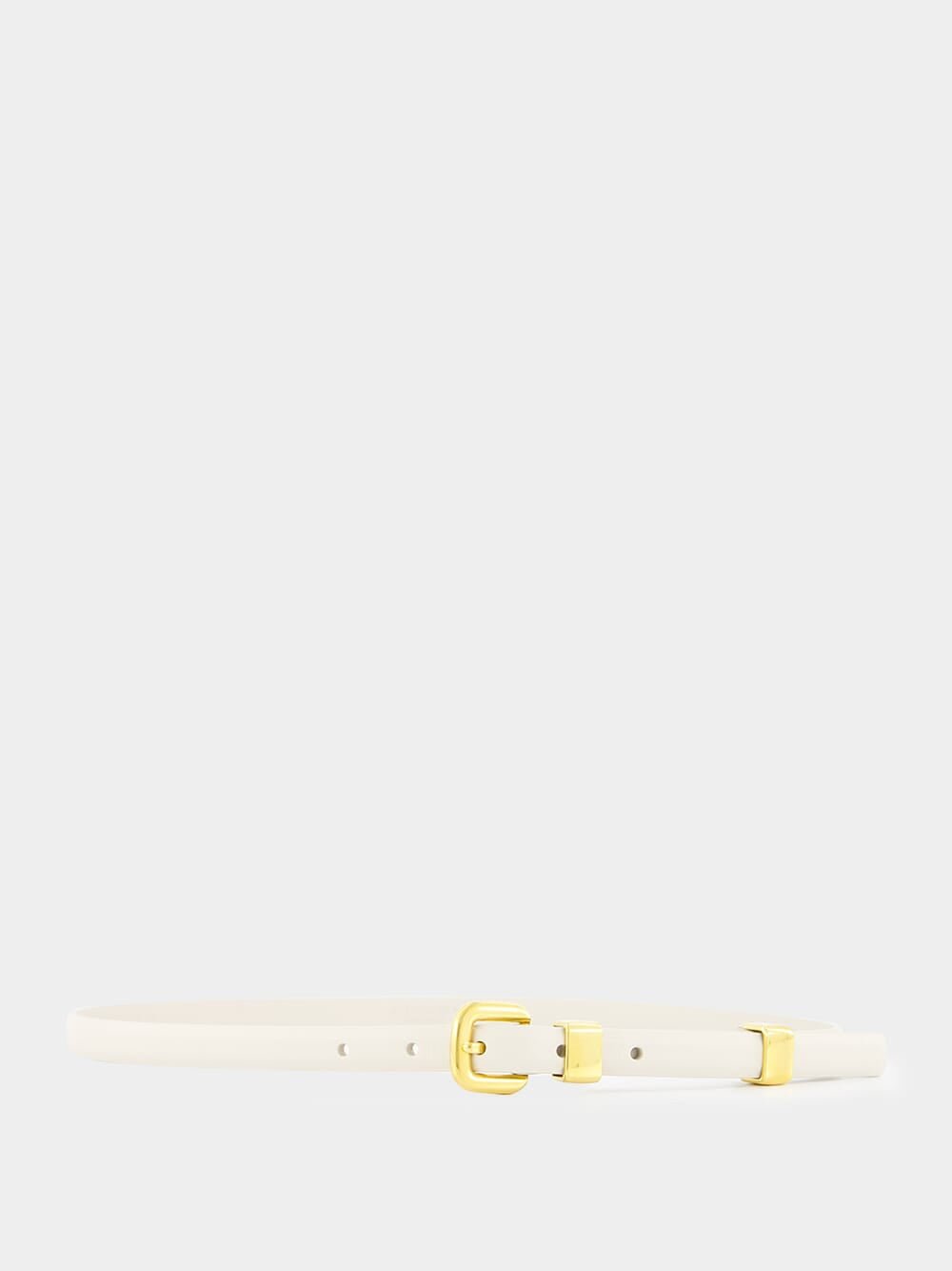 White Skinny Leather Belt with Gold Buckle