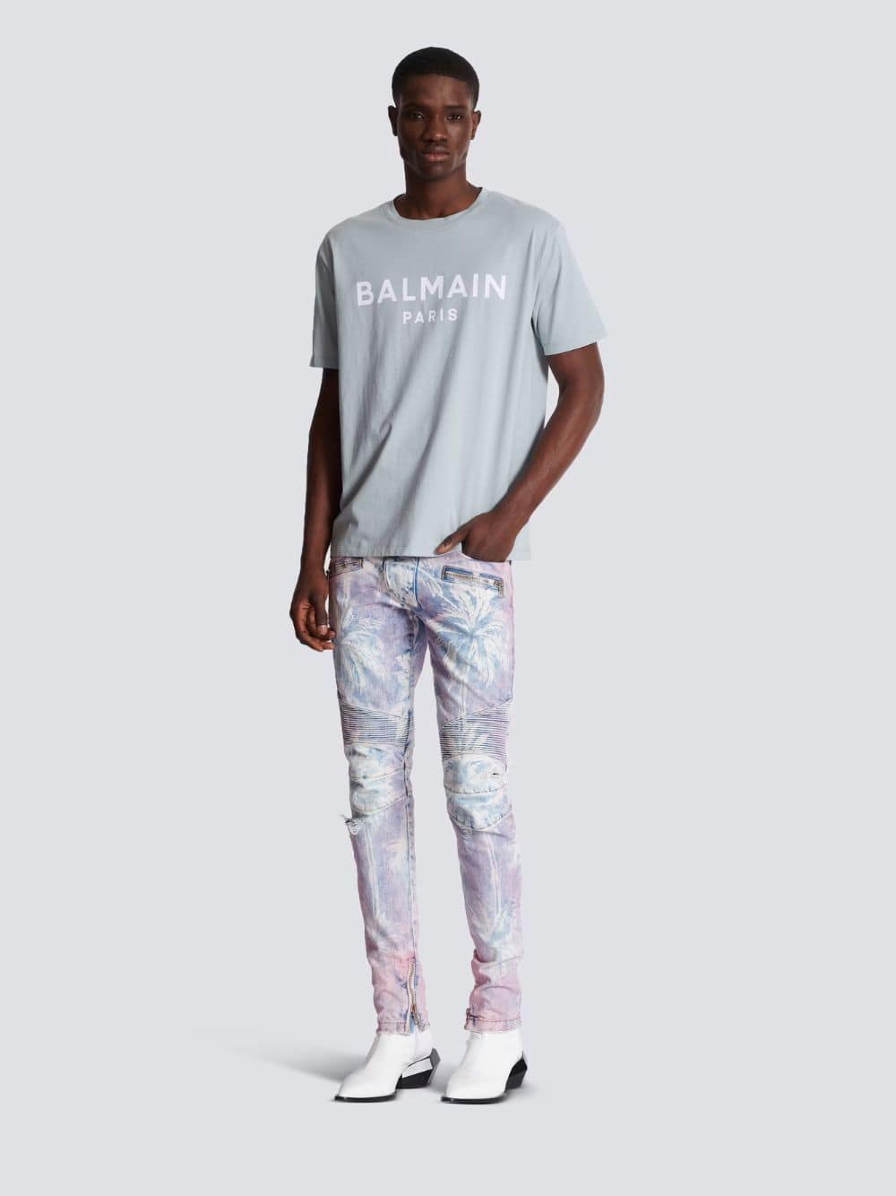 Grey Printed Balmain Paris T-Shirt