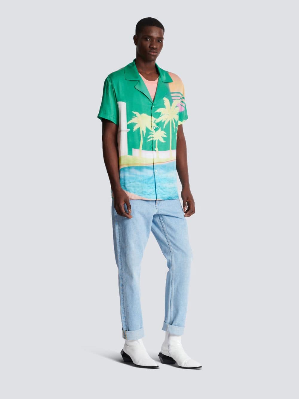 Short-Sleeved Palm Tree Print Shirt