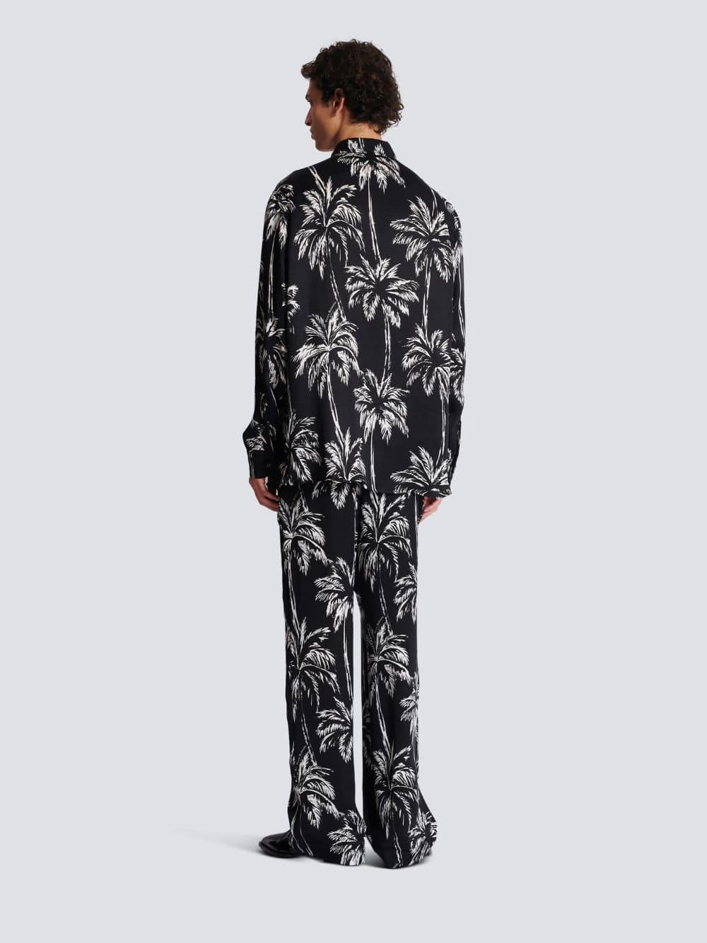 Black Palm Print Satin Pyjama Trousers