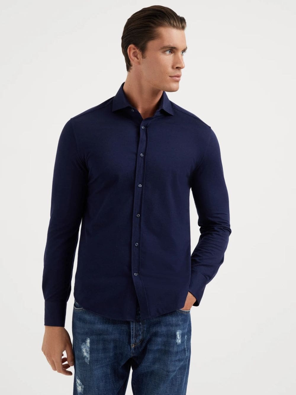 Navy Cotton Piqué Shirt