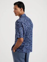 Brunello Cucinelli Marine Paisley Linen Camp Collar Shirt
