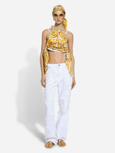 Dolce & Gabbana Yellow Majolica Print Silk Twill Halterneck Top
