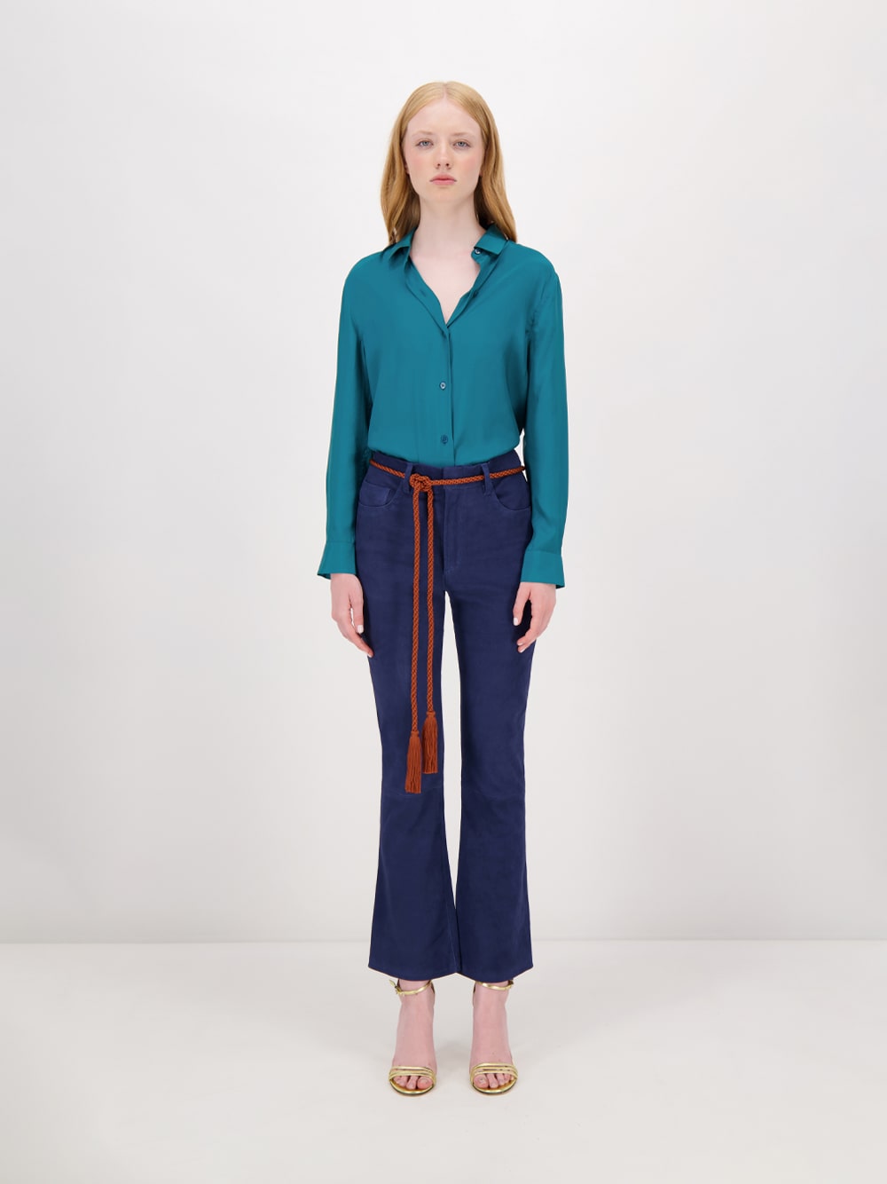 Zircon Estate Blue Suede Flared Pants