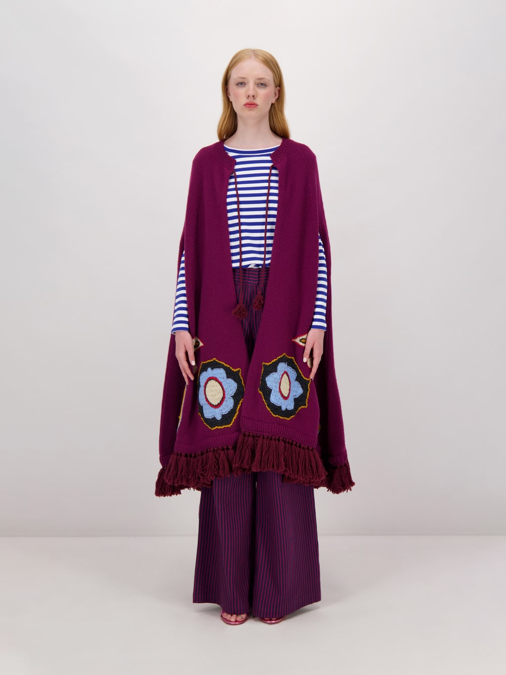 Saphire Purple Potion Hand Embroidered Knitted Cape