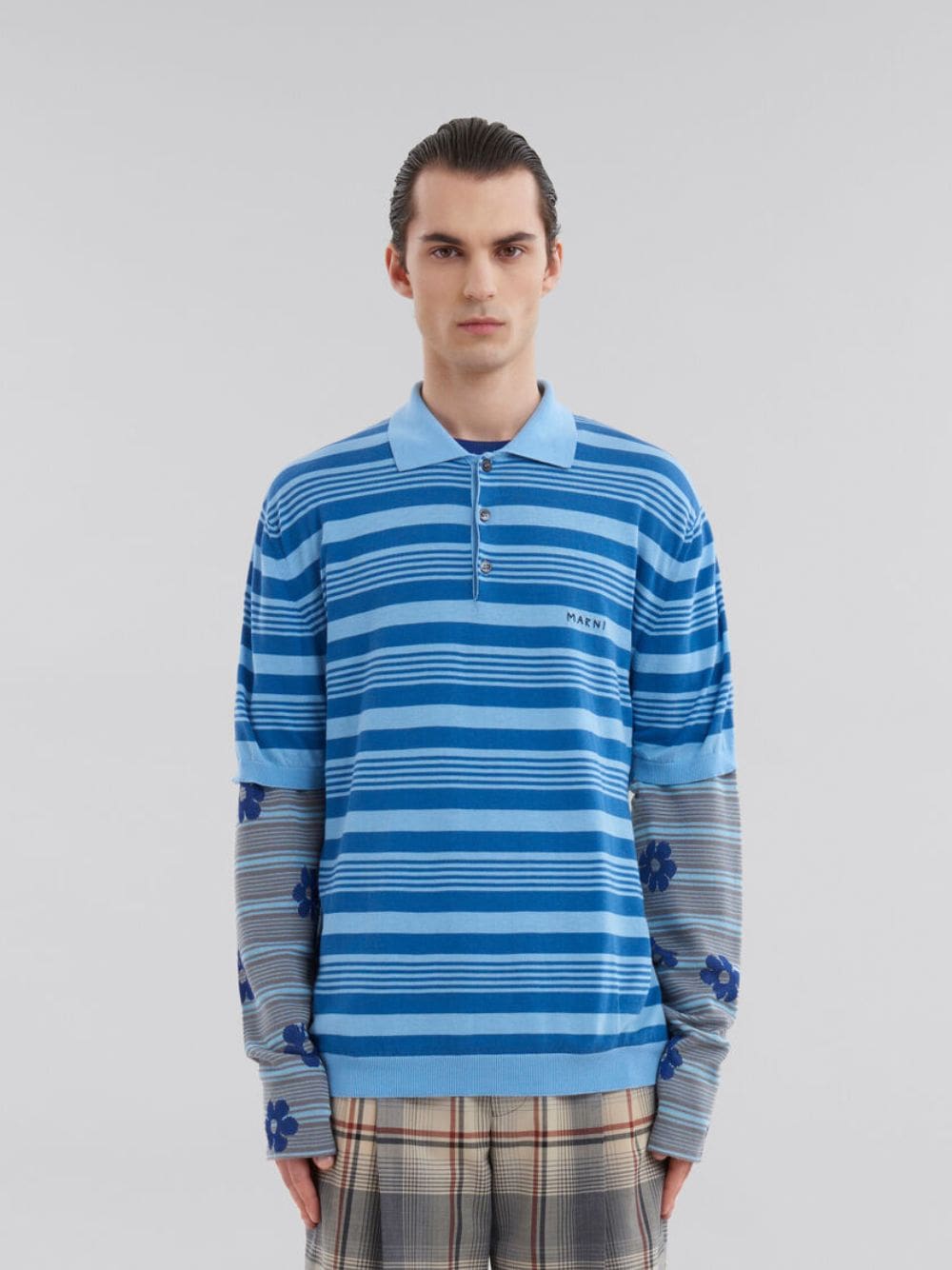 Blue Striped Cotton Polo Shirt