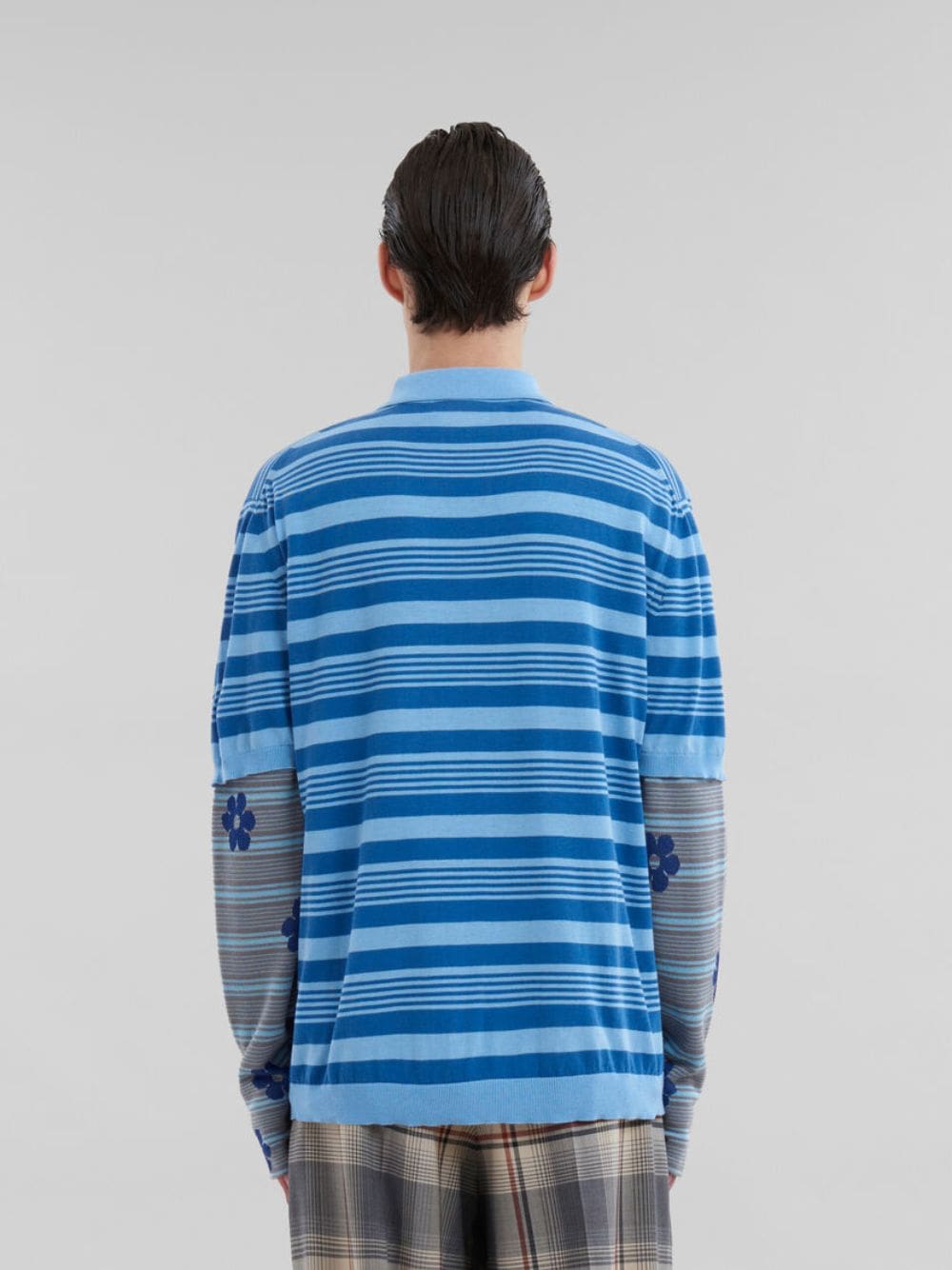 Blue Striped Cotton Polo Shirt