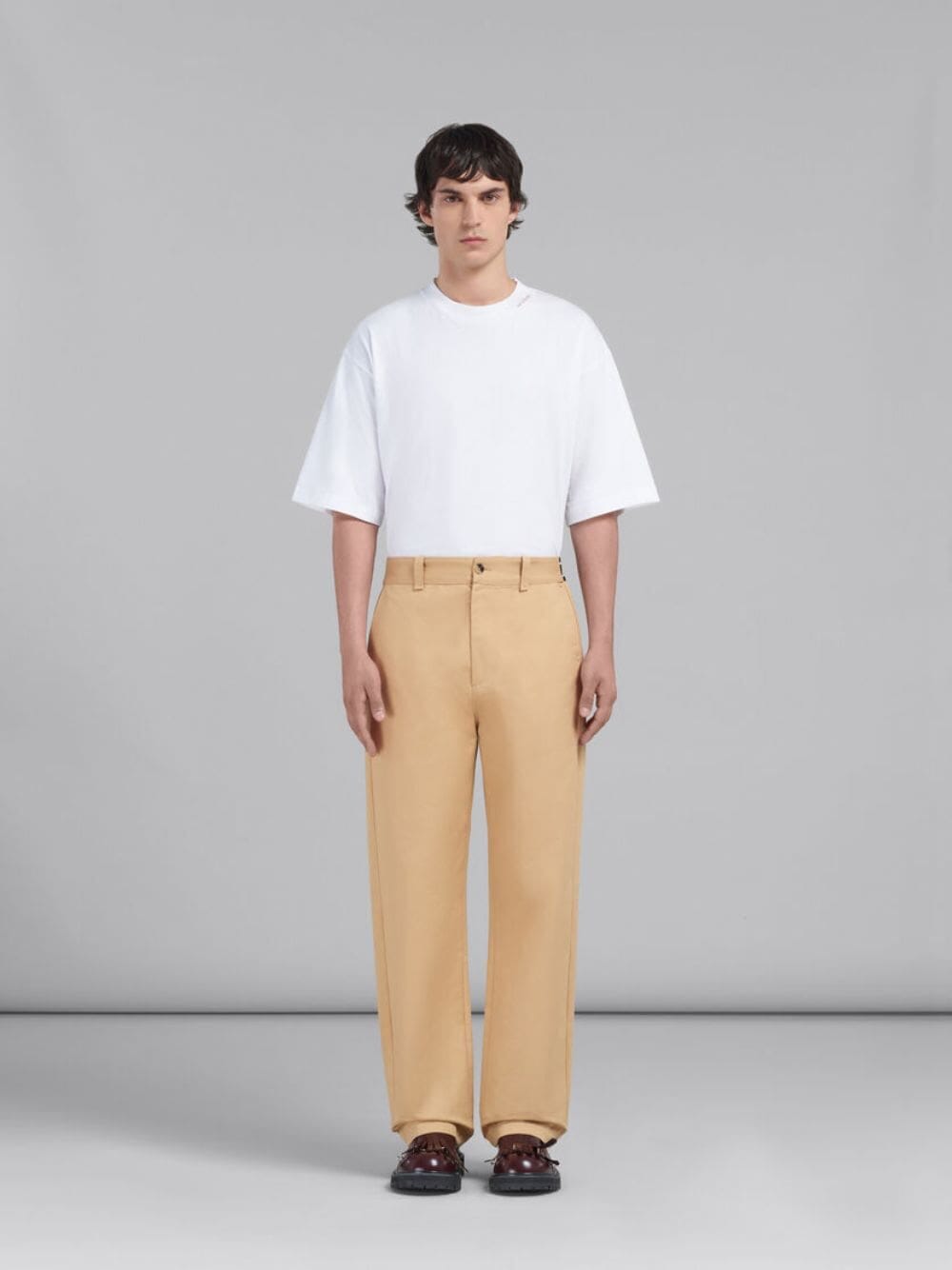 Beige Gabardine Logo Trousers