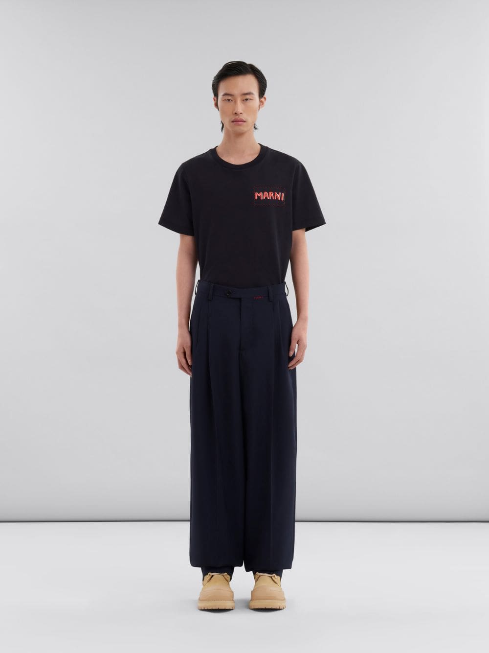 Deep Blue Pleated Wool Trousers