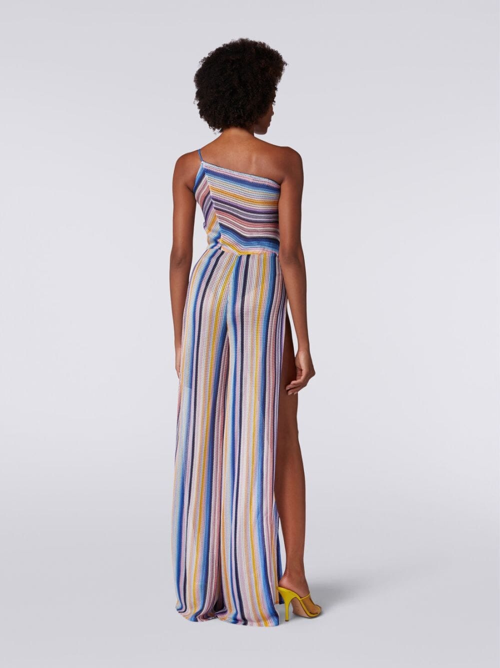 Striped Crochet One-Shoulder Jumpsuit