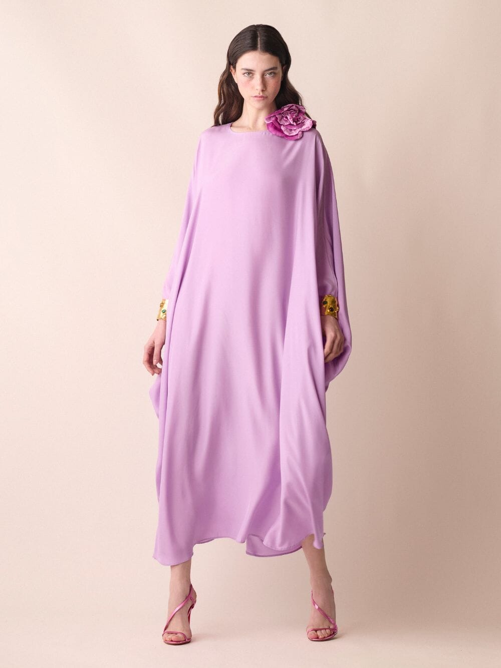 Auriga Silk Kaftan Dress With Detachable Flower Brooch