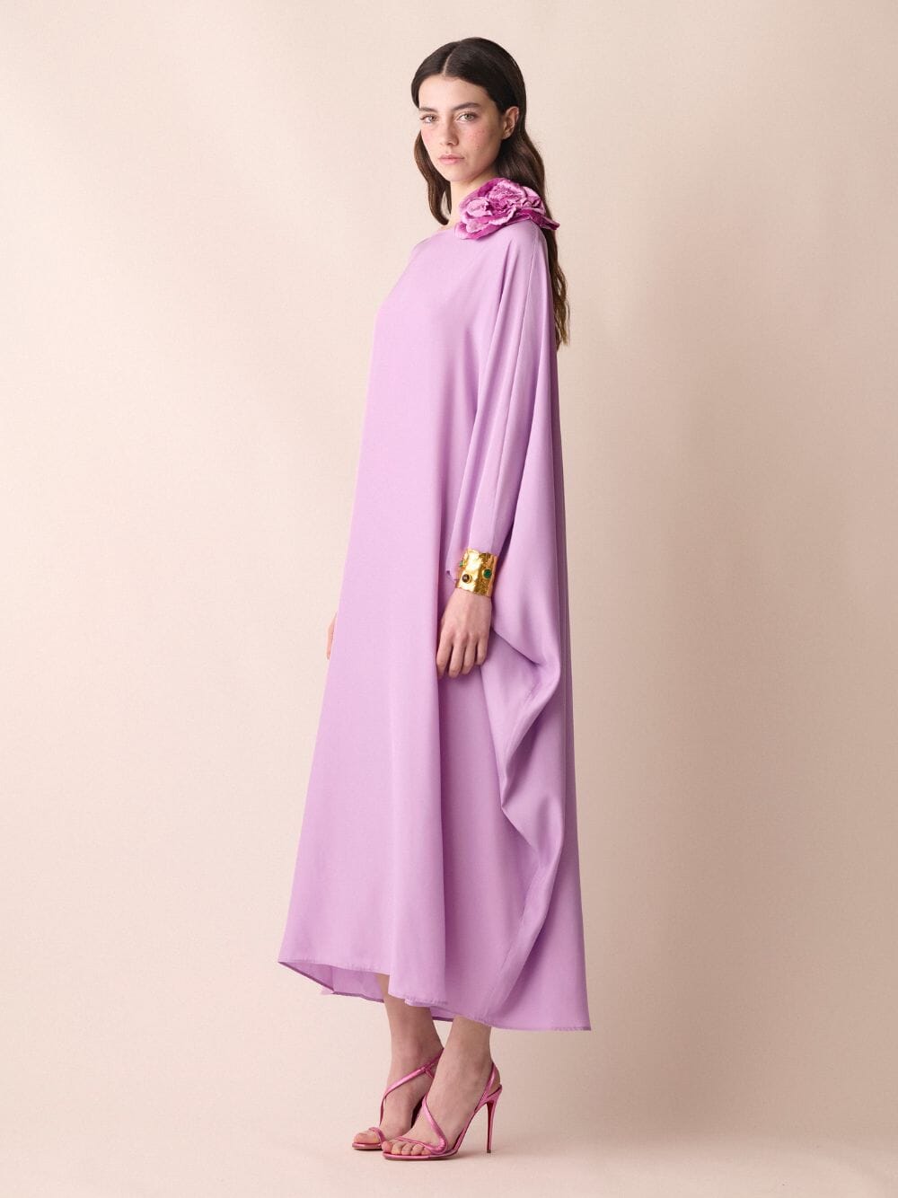 Auriga Silk Kaftan Dress With Detachable Flower Brooch