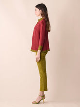 Paula Diane Burgundy Silk V-Neck Longsleeve