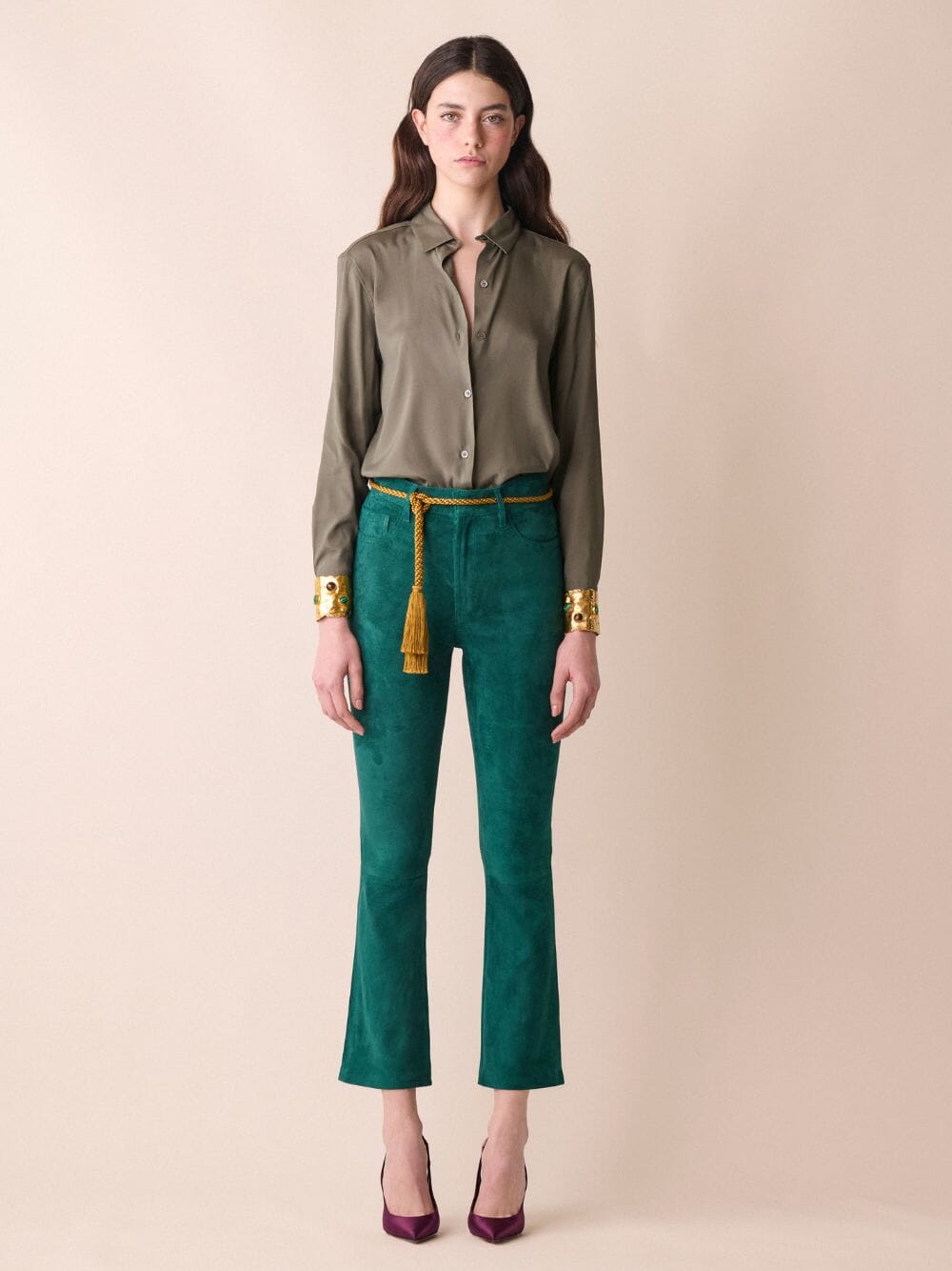 Zircon Teal Flared Suede Pants