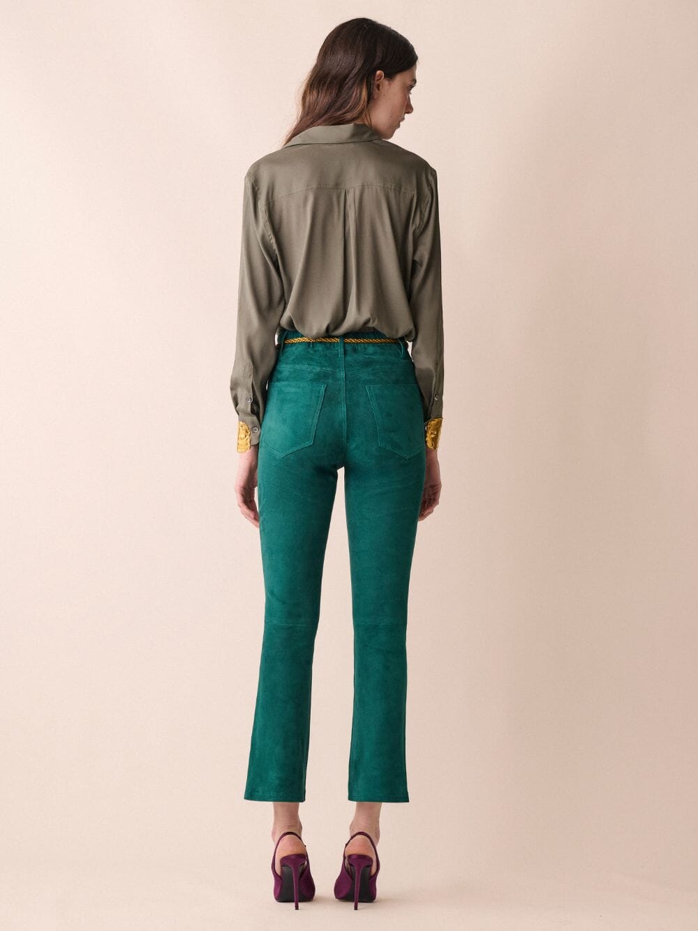 Zircon Teal Flared Suede Pants