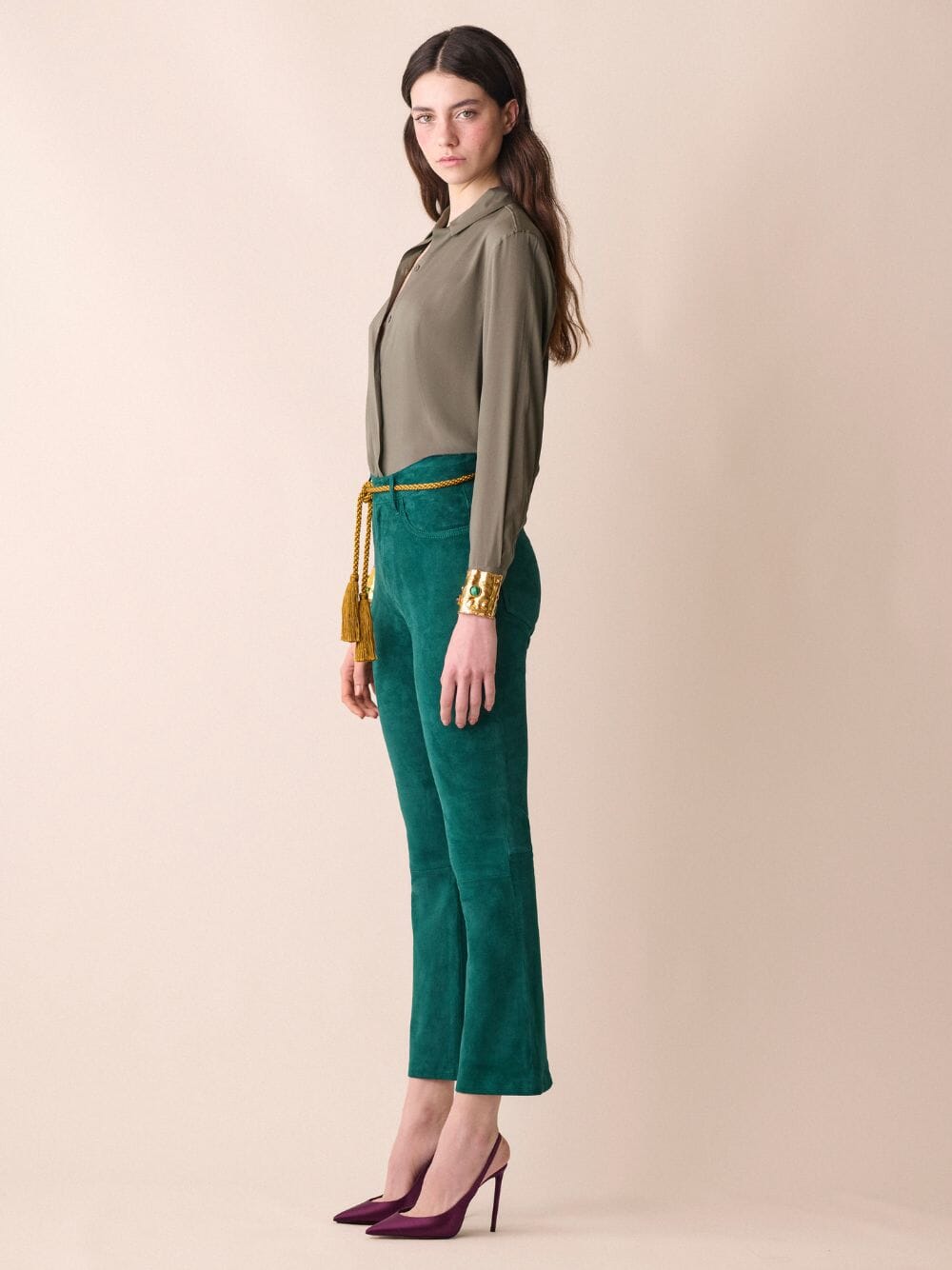 Zircon Teal Flared Suede Pants