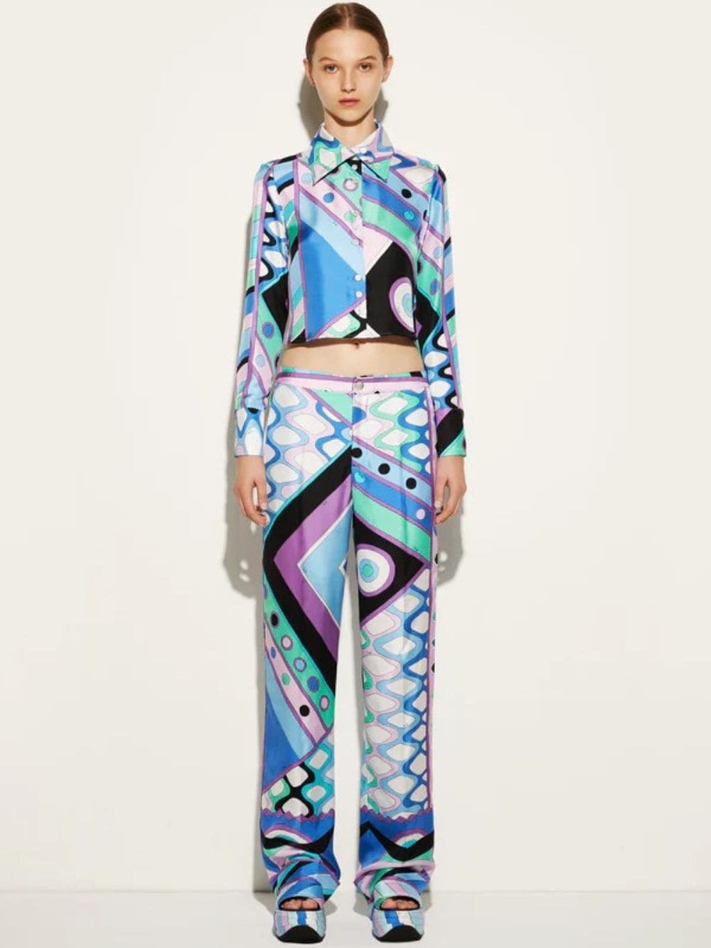 Vivara-Print Silk-Twill Blue Trousers