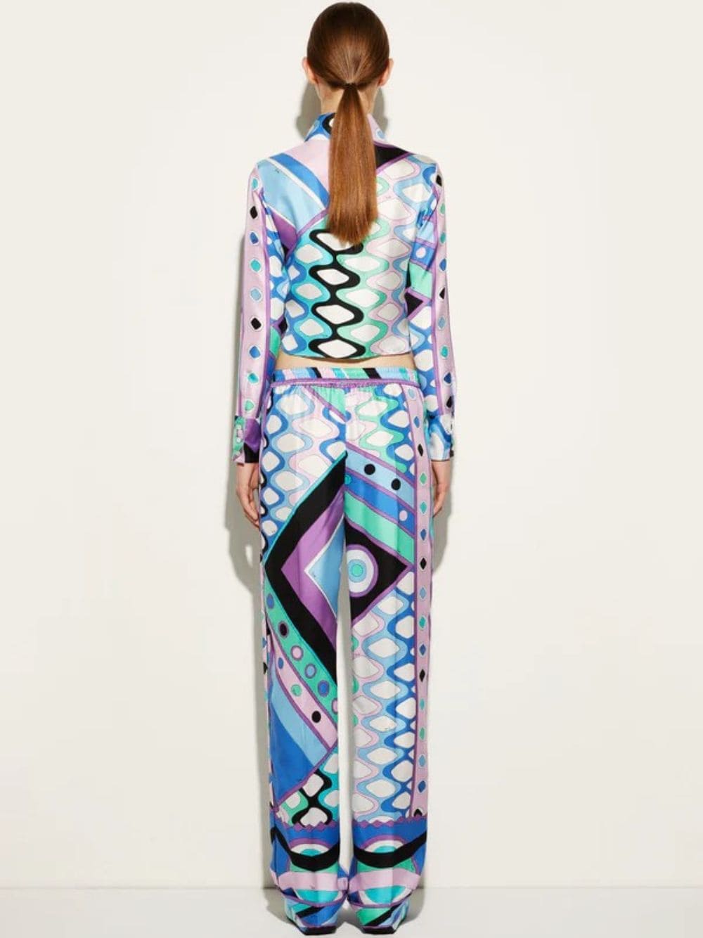 Vivara-Print Silk-Twill Blue Trousers