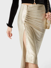 Rabanne Gold Drapé Pression Slit Skirt