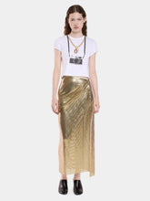 Rabanne Long Gold Gathered Mesh Skirt