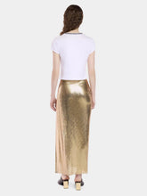 Rabanne Long Gold Gathered Mesh Skirt