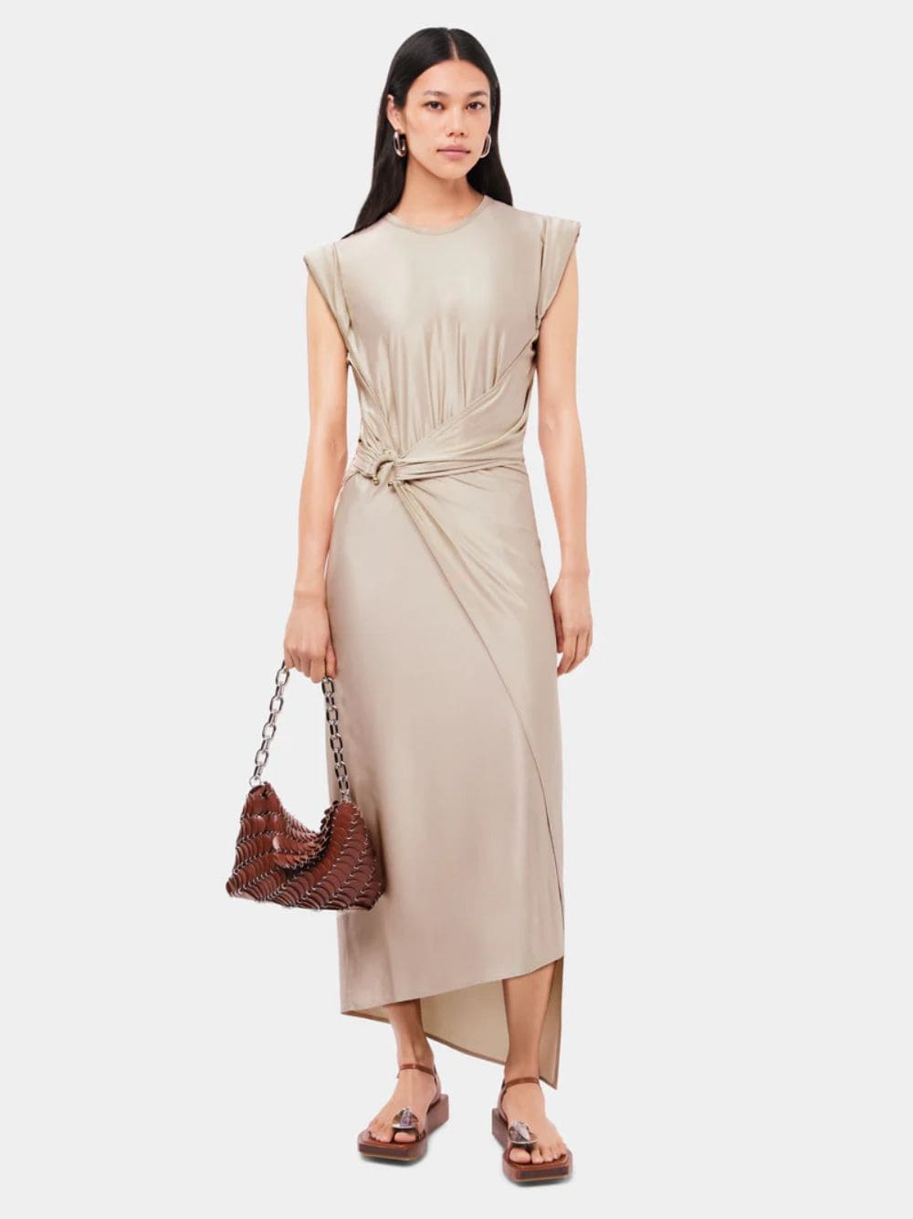 Nude Draped Dress with Piercing Detail