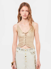 Rabanne Draped Raffia-Colored Top with Metallic Details